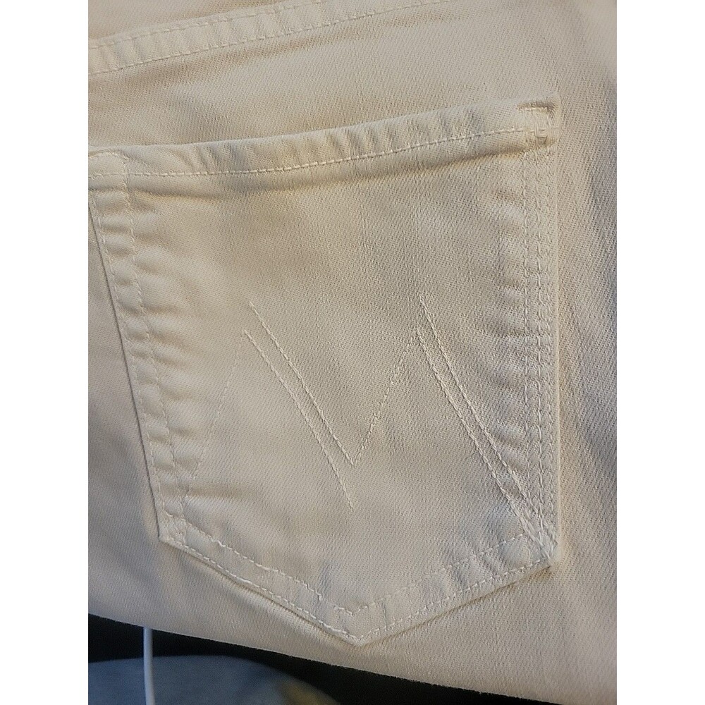 Mother The Mid Rise Smokin' Double Flood Size 32 Cream Cropped Designer Demin - Picture 15 of 15